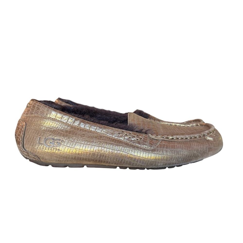 UGG Ansley Metallic Gold Croc Embossed Shearling Lined Slippers size 10 Pls Read